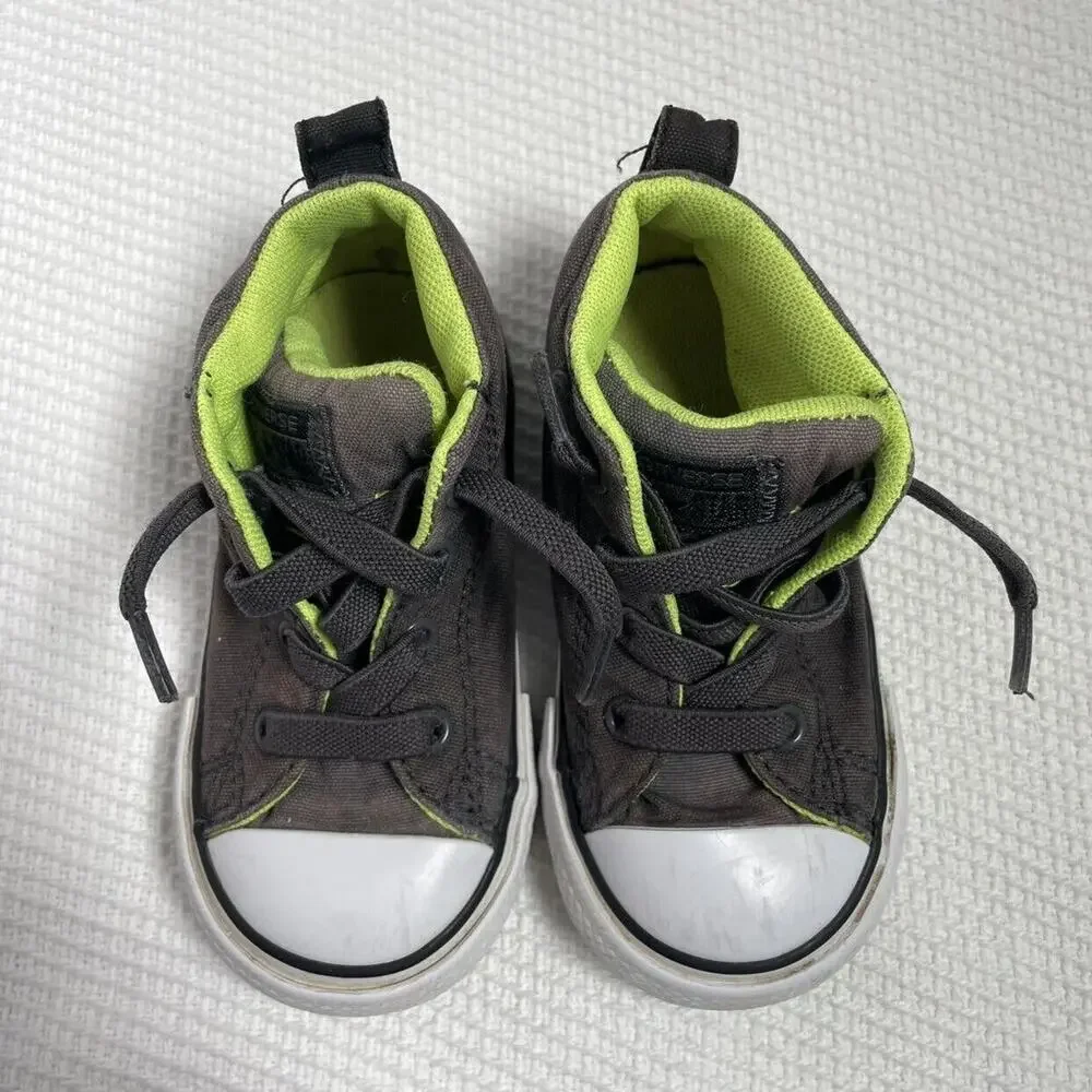 Converse Kids Gray and Neon Green High-Top Sneakers